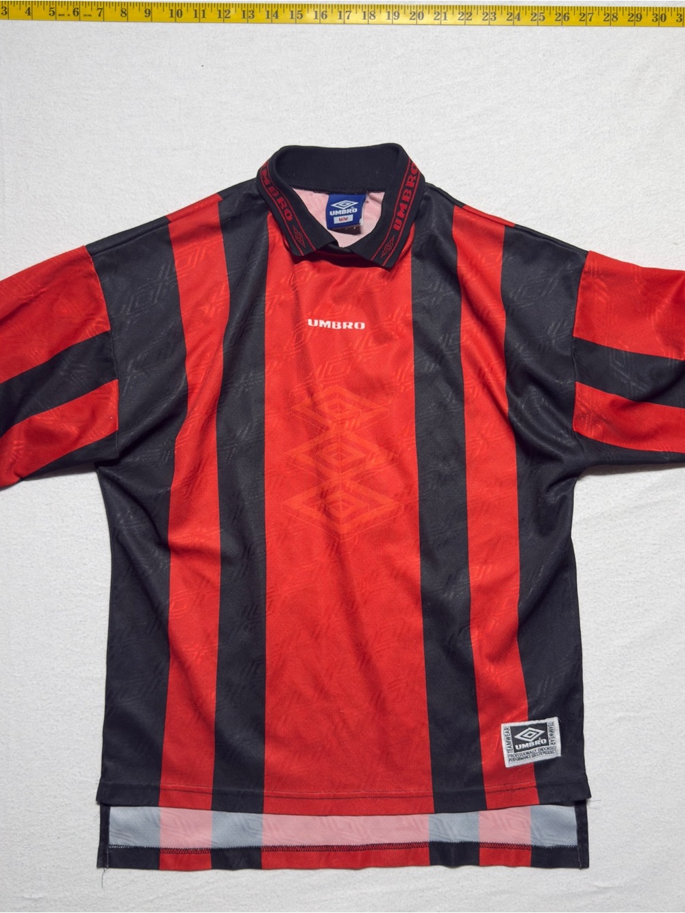 Umbro Red and Black Striped Soccer Jersey vintage umbro